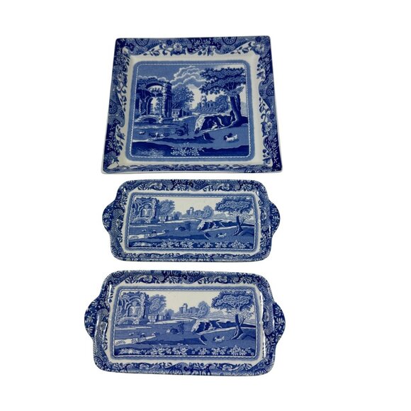 Spode Italian Blue Mini Square Plate and 2 Trays Miniature Made in England - Picture 1 of 6